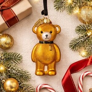 COACH GOLD GLASS BEAR CHRISTMAS ORNAMENT CCD51 HOLIDAY COLLECTIBLE NIB